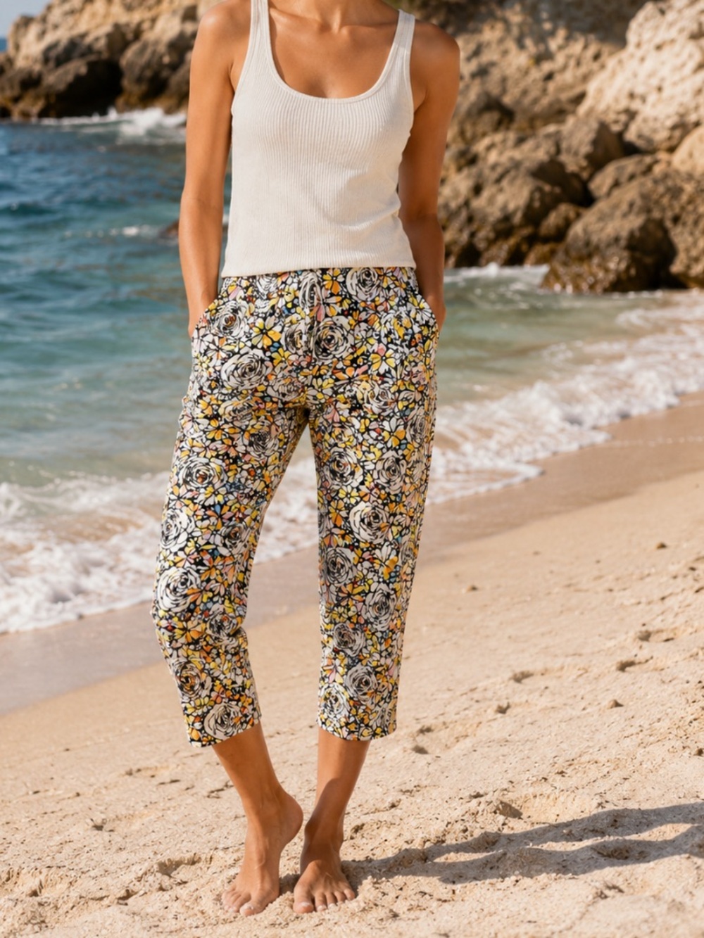 TALBOTS Floral Straight Leg Side Zip Cropped Pants 10P NWOT